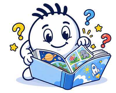 Mascot flipping to the next page of 100,000 Whys