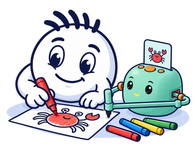 Mascot coloring the crab drawn by Thoson Bot