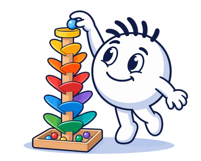 Mascot dropping a marble into the top of Chime