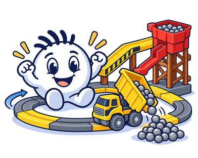 Quarry dump truck dumping its load