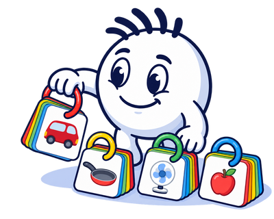Mascot picking a ring of ReadLadder cards