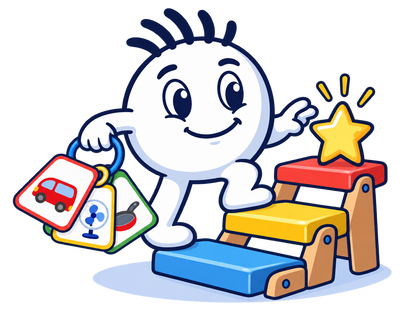 Mascot climbing a ladder with ReadLadder cards