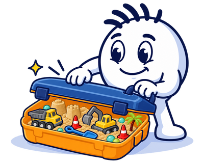 Mascot closing the Sandlab lid