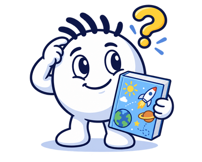 Mascot with a question and the 100,000 Whys book
