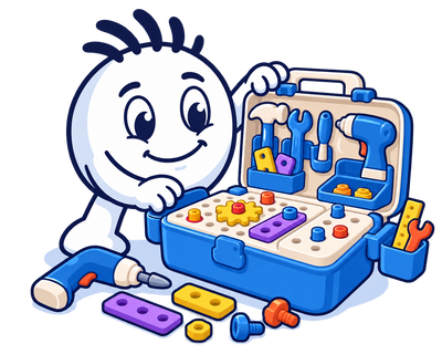 Mascot opening the BuildBox toolbox into a workbench