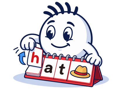 Mascot flipping a Lingo card to make the word hat