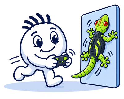 Mascot driving the Thoson Lizard up a wall