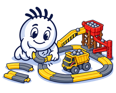 Mascot snapping the Quarry track together