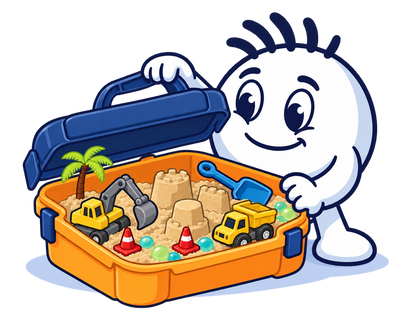 Mascot opening the Sandlab bin