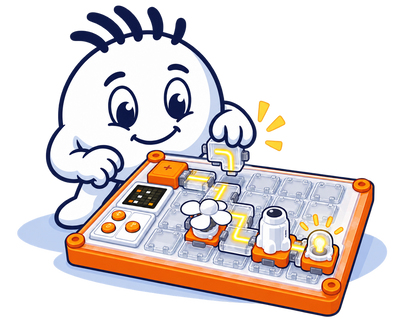 Mascot snapping a Spark connector tile into place