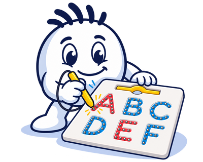 Mascot tracing a letter with the Spell & Play magnetic pen