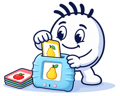 Mascot sliding a picture card into WordPlay